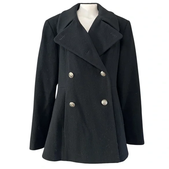 Perry Ellis Vintage Black Wool Military Peacoat USA Made Women’s 10 - Picture 4 of 17